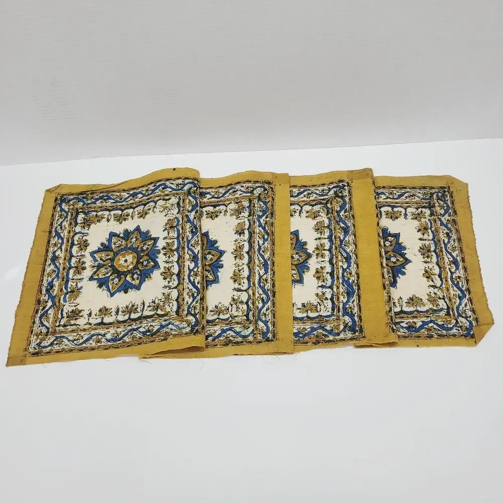 Vintage Turkish Yellow Mandala Flower Fabric Panel Set 4 Connected Turkey Made